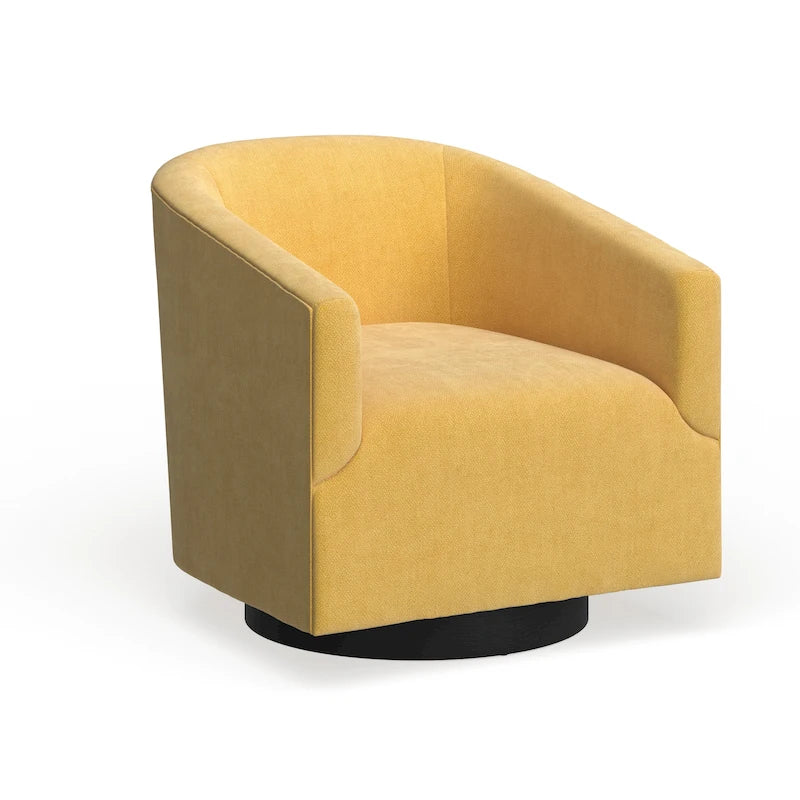 Fauteuil d'appoint pivotant à dossier rond en tissu polyester noir avec piètement rond en bois