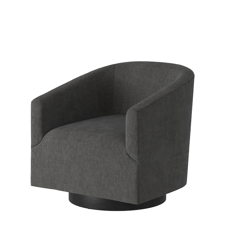 Fauteuil d'appoint pivotant à dossier rond en tissu polyester noir avec piètement rond en bois