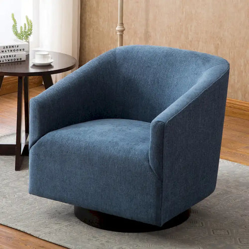 Fauteuil d'appoint pivotant à dossier rond en tissu polyester noir avec piètement rond en bois