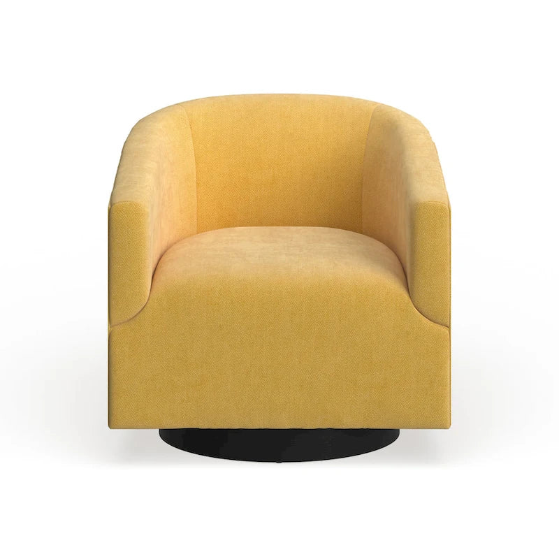 Fauteuil d'appoint pivotant à dossier rond en tissu polyester noir avec piètement rond en bois