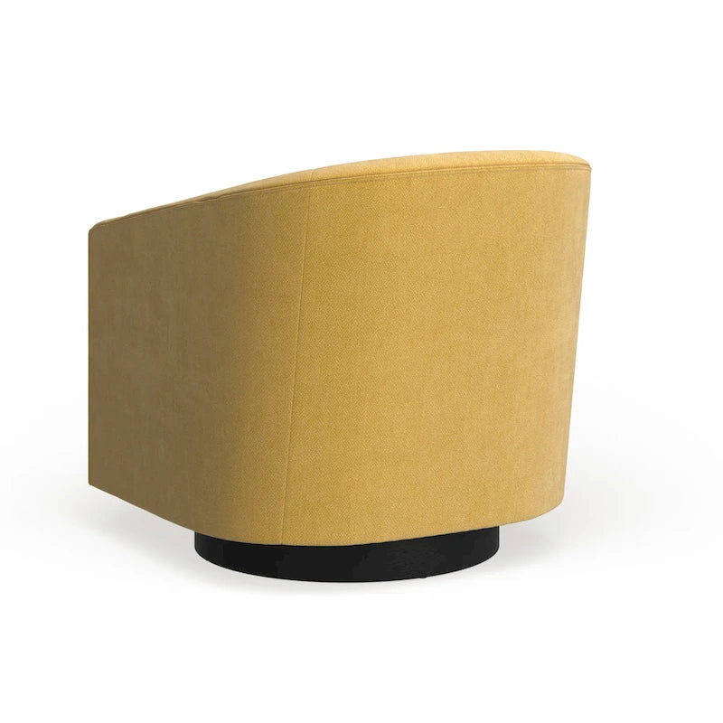 Fauteuil d'appoint pivotant à dossier rond en tissu polyester noir avec piètement rond en bois