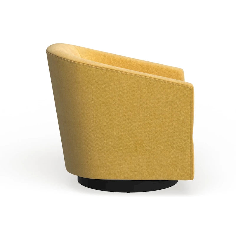 Fauteuil d'appoint pivotant à dossier rond en tissu polyester noir avec piètement rond en bois