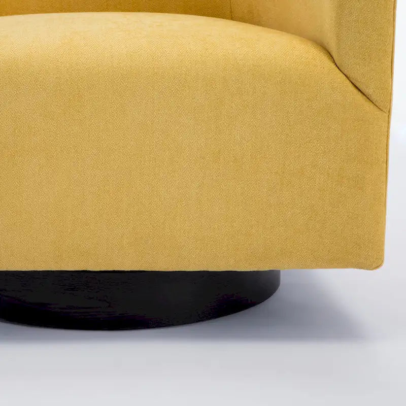 Fauteuil d'appoint pivotant à dossier rond en tissu polyester noir avec piètement rond en bois