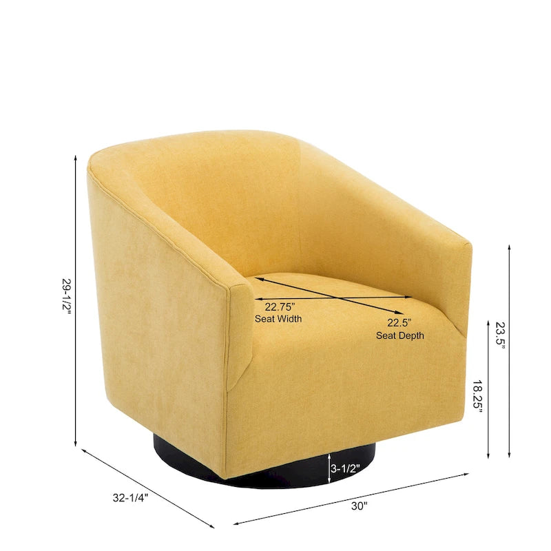 Fauteuil d'appoint pivotant à dossier rond en tissu polyester noir avec piètement rond en bois