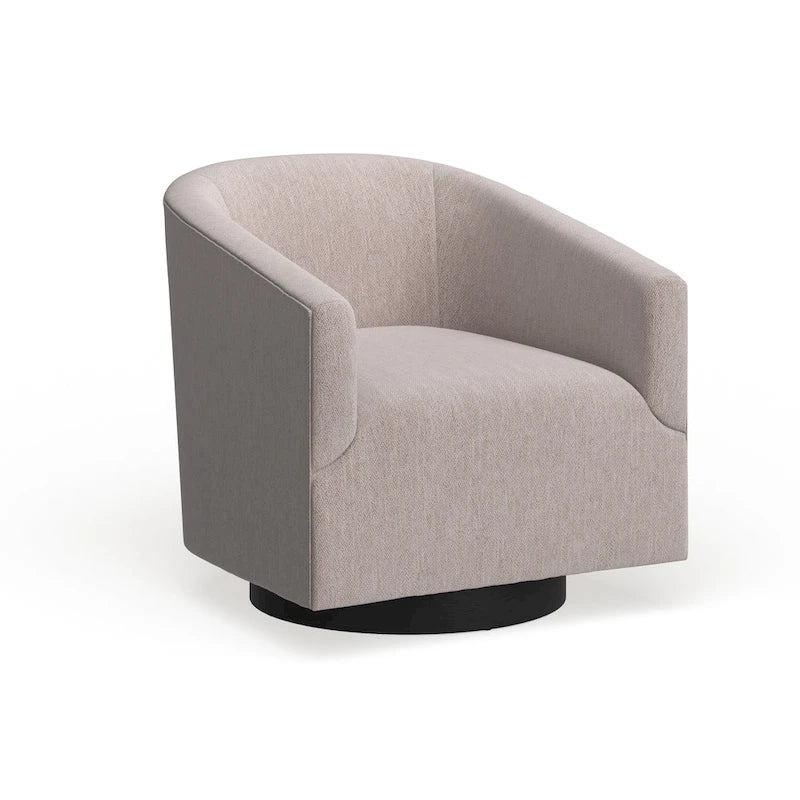 Fauteuil d'appoint pivotant à dossier rond en tissu polyester noir avec piètement rond en bois