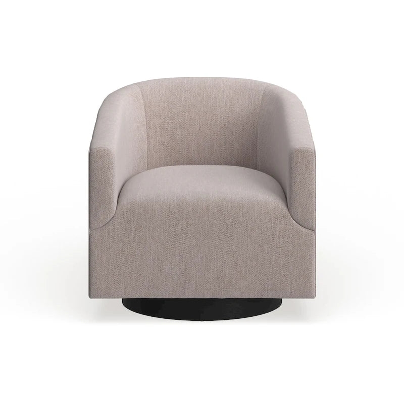 Fauteuil d'appoint pivotant à dossier rond en tissu polyester noir avec piètement rond en bois