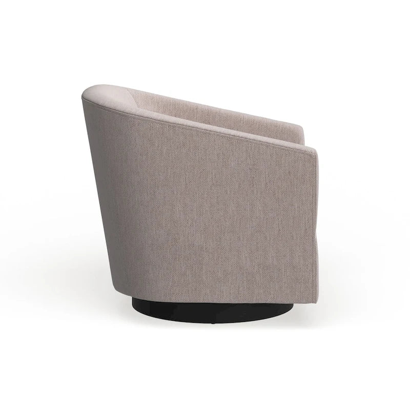 Fauteuil d'appoint pivotant à dossier rond en tissu polyester noir avec piètement rond en bois