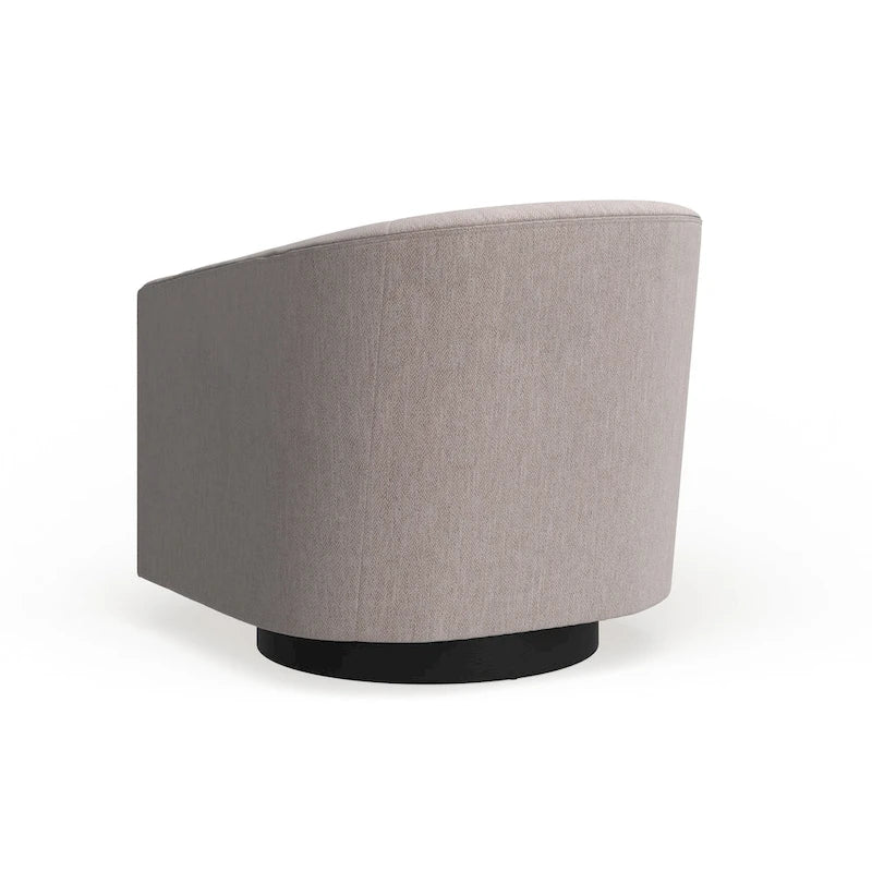 Fauteuil d'appoint pivotant à dossier rond en tissu polyester noir avec piètement rond en bois