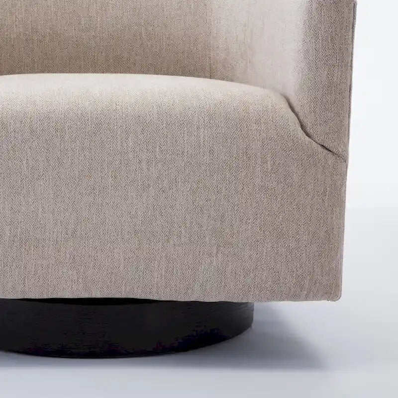 Fauteuil d'appoint pivotant à dossier rond en tissu polyester noir avec piètement rond en bois