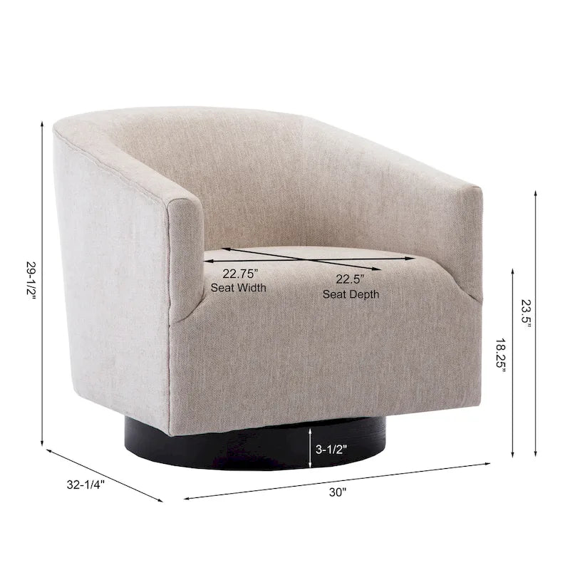 Fauteuil d'appoint pivotant à dossier rond en tissu polyester noir avec piètement rond en bois