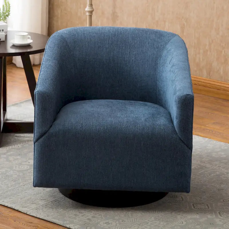 Fauteuil d'appoint pivotant à dossier rond en tissu polyester noir avec piètement rond en bois