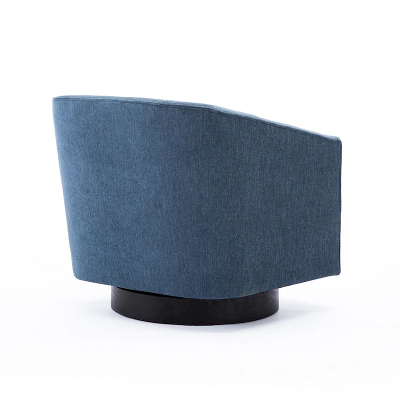 Fauteuil d'appoint pivotant à dossier rond en tissu polyester noir avec piètement rond en bois