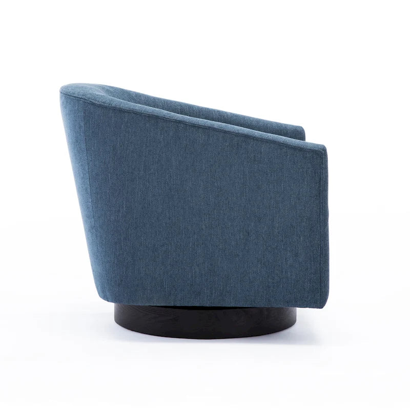 Fauteuil d'appoint pivotant à dossier rond en tissu polyester noir avec piètement rond en bois