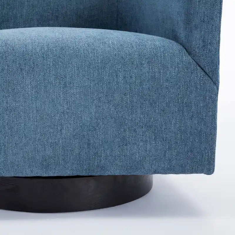 Fauteuil d'appoint pivotant à dossier rond en tissu polyester noir avec piètement rond en bois