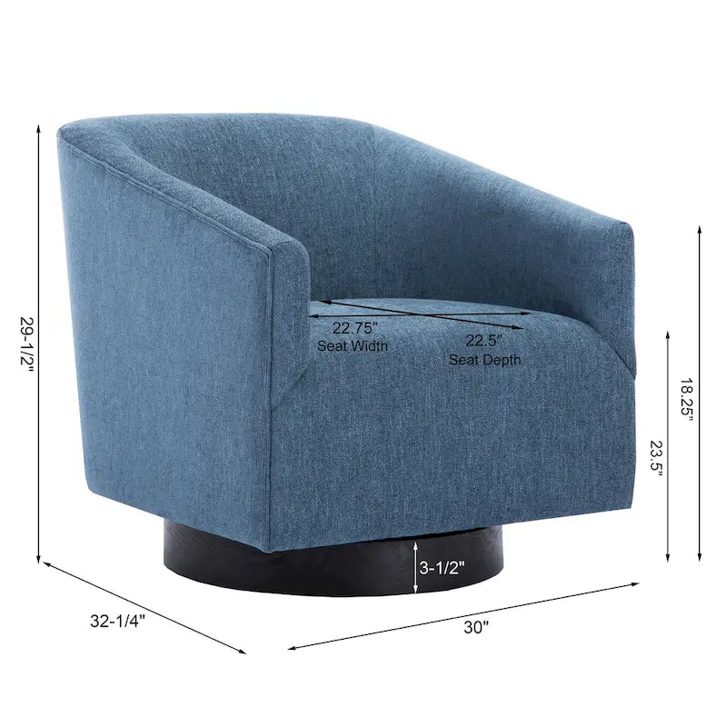 Fauteuil d'appoint pivotant à dossier rond en tissu polyester noir avec piètement rond en bois