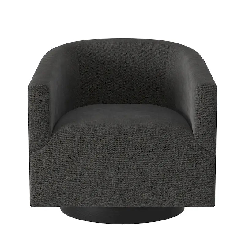 Fauteuil d'appoint pivotant à dossier rond en tissu polyester noir avec piètement rond en bois
