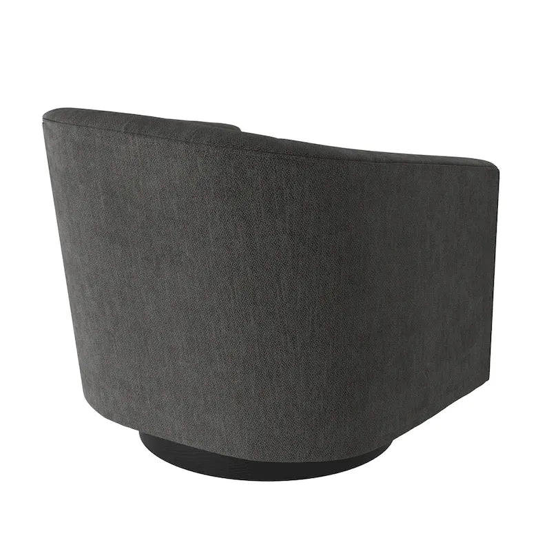 Fauteuil d'appoint pivotant à dossier rond en tissu polyester noir avec piètement rond en bois