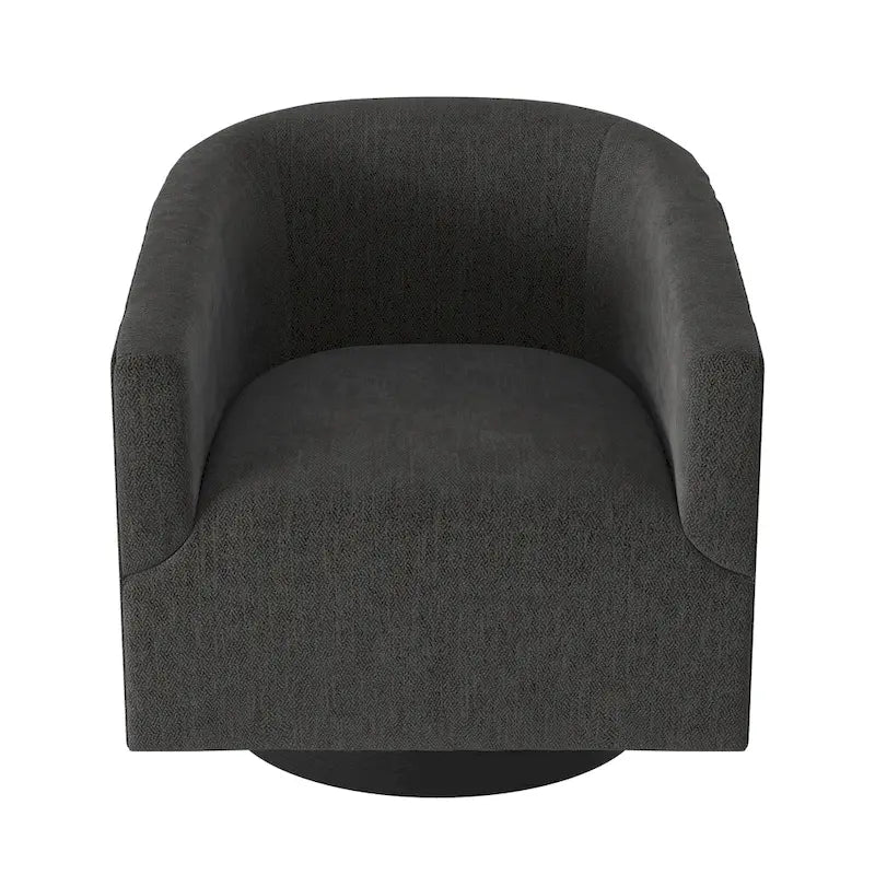 Fauteuil d'appoint pivotant à dossier rond en tissu polyester noir avec piètement rond en bois