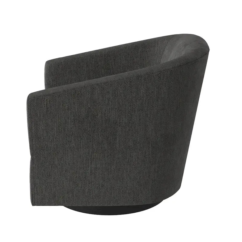 Fauteuil d'appoint pivotant à dossier rond en tissu polyester noir avec piètement rond en bois