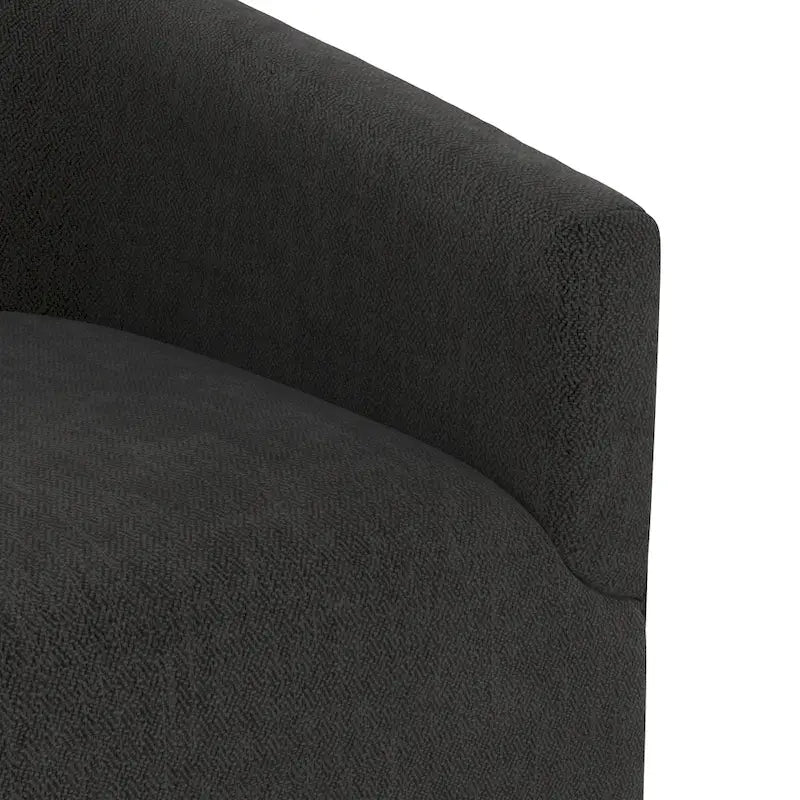 Fauteuil d'appoint pivotant à dossier rond en tissu polyester noir avec piètement rond en bois