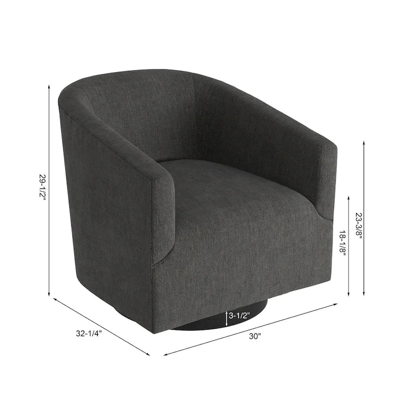 Fauteuil d'appoint pivotant à dossier rond en tissu polyester noir avec piètement rond en bois