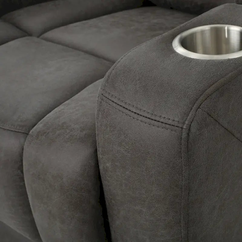 Fauteuil inclinable électrique en microfibre avec port USB, porte-gobelets et rangement dans les accoudoirs