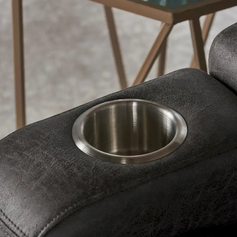Fauteuil inclinable électrique en microfibre avec port USB, porte-gobelets et rangement dans les accoudoirs