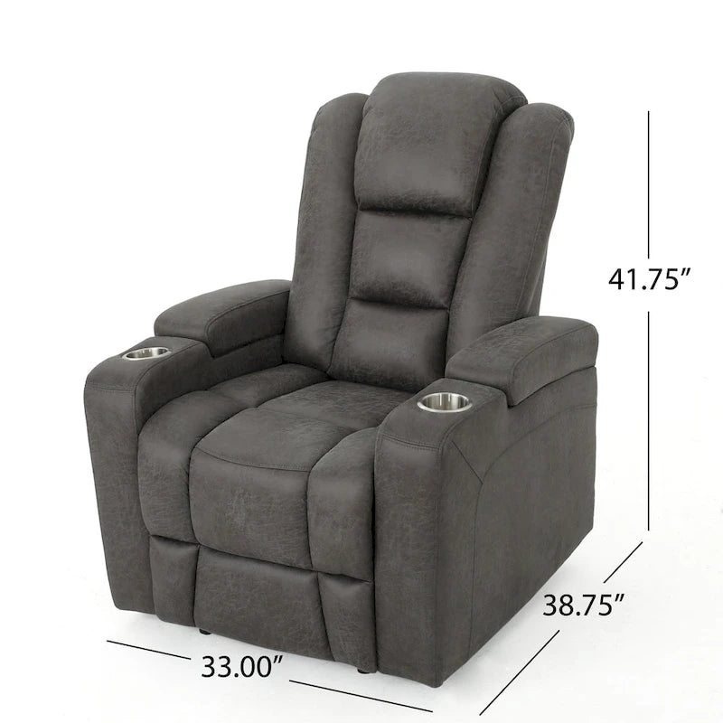 Fauteuil inclinable électrique en microfibre avec port USB, porte-gobelets et rangement dans les accoudoirs