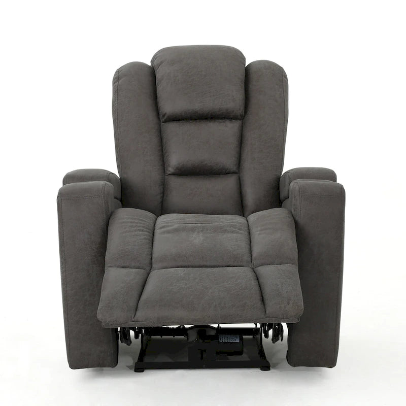 Fauteuil inclinable électrique en microfibre avec port USB, porte-gobelets et rangement dans les accoudoirs