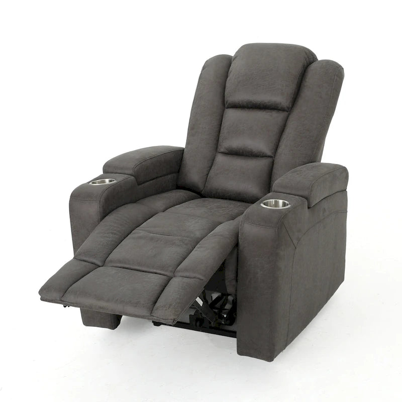 Fauteuil inclinable électrique en microfibre avec port USB, porte-gobelets et rangement dans les accoudoirs