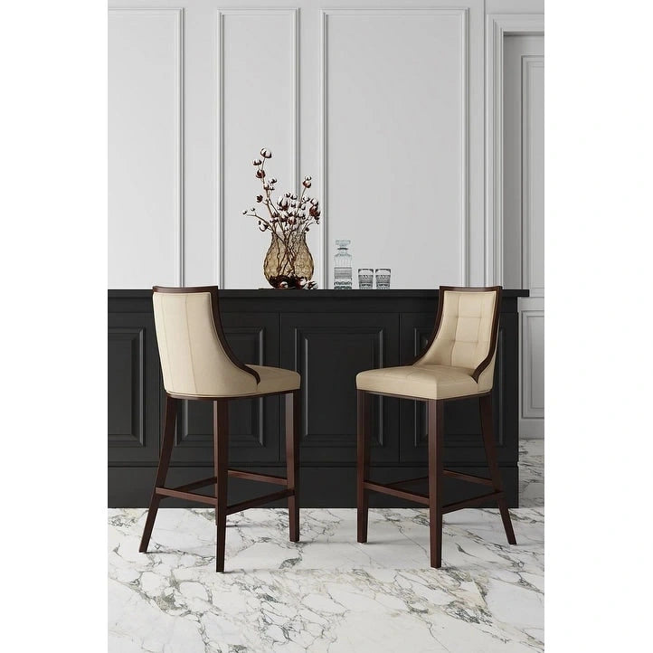 Tabouret de bar traditionnel en similicuir Cadre en hêtre massif avec repose-pieds