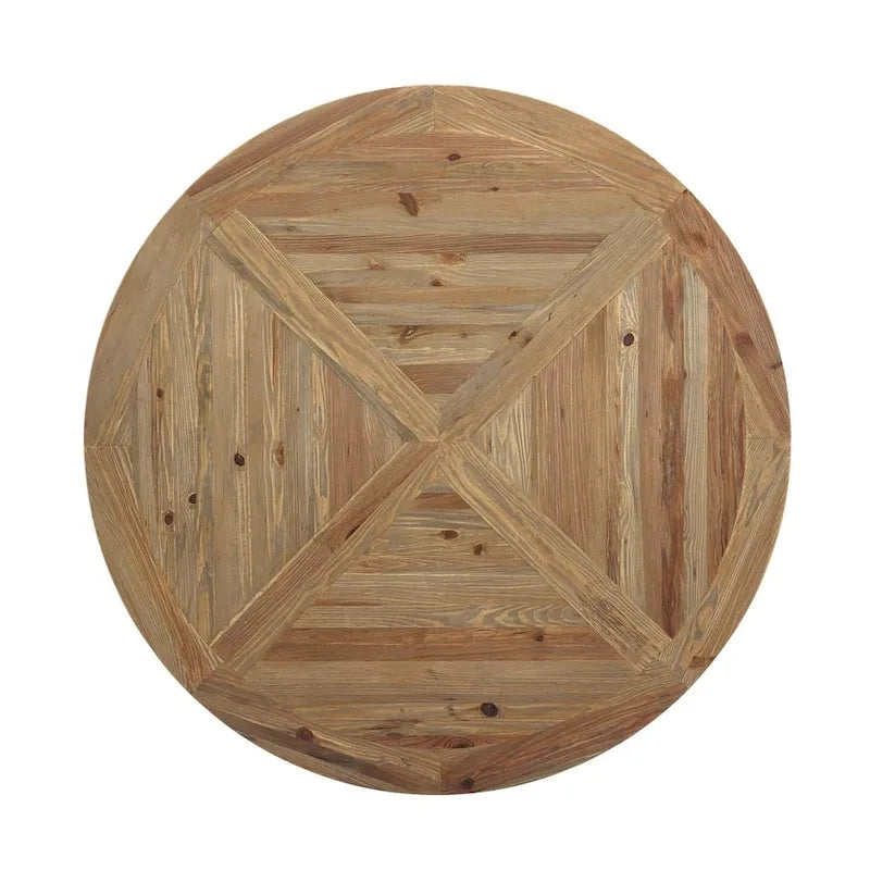 Table de salle à manger ronde en pin, piètement piédestal sculpté, 150 cm, marron
