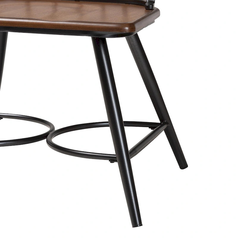 Chaise de salle à manger industrielle vintage en métal Windsor, assise en bois noyer foncé, noir