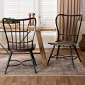 Chaise de salle à manger industrielle vintage en métal Windsor, assise en bois noyer foncé, noir