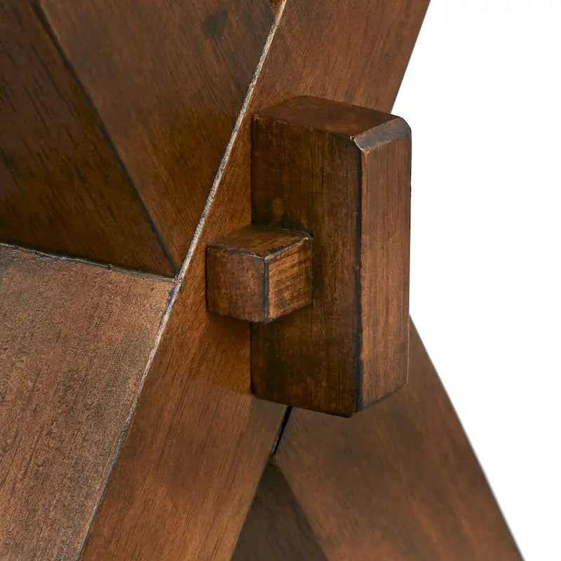 Table de salle à manger rustique en bois d'hévéa massif, finition noyer bord vif, pieds en X