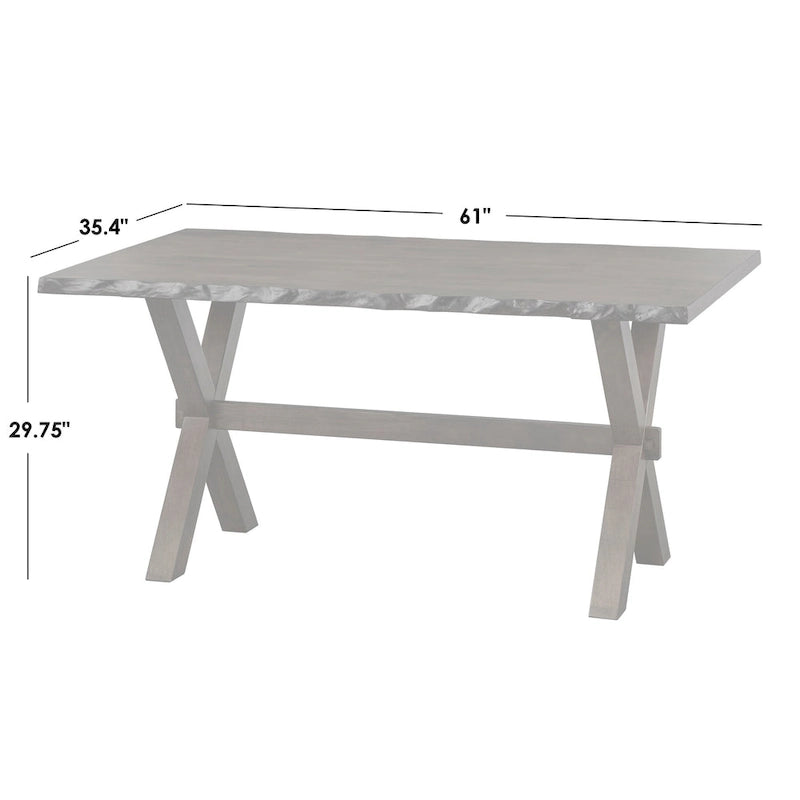 Table de salle à manger rustique en bois d'hévéa massif, finition noyer bord vif, pieds en X