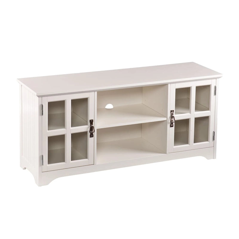 Meuble TV avec portes vitrées et étagères réglables - Fenêtre carrée blanche