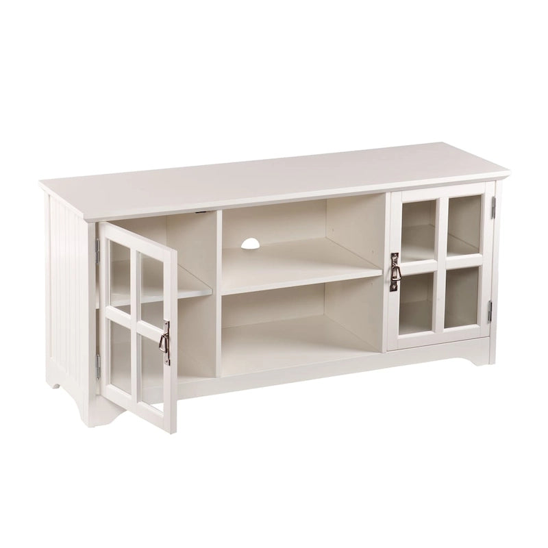 Meuble TV avec portes vitrées et étagères réglables - Fenêtre carrée blanche