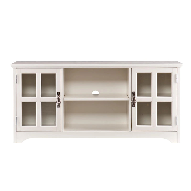 Meuble TV avec portes vitrées et étagères réglables - Fenêtre carrée blanche