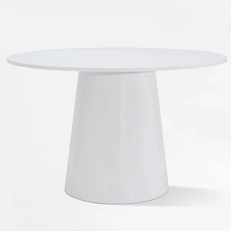 Table à manger ronde sur pied, base conique, laque PU brillante blanche, 117 cm
