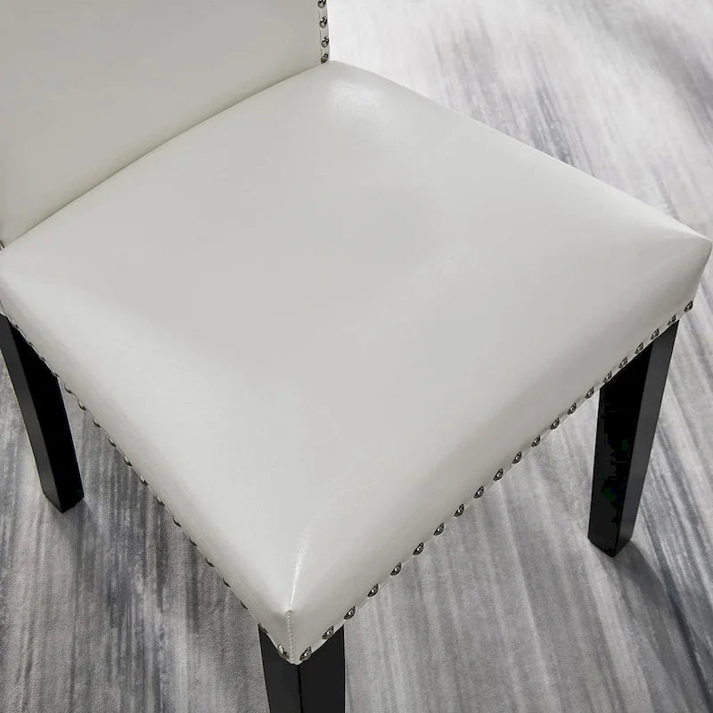 Chaise de salle à manger Parsons en similicuir PU, clous décoratifs, dossier haut, pieds en bois noir