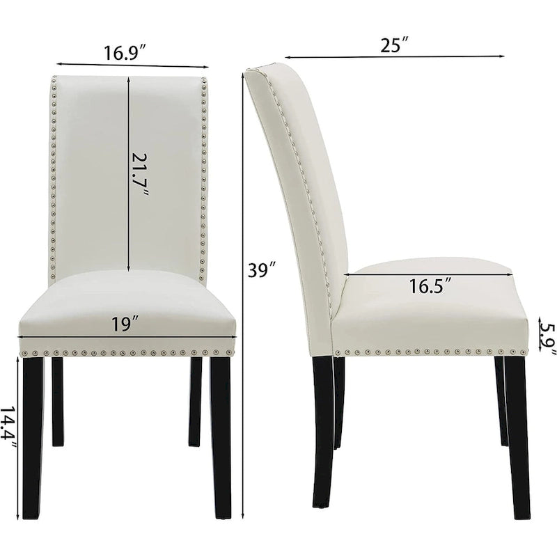 Chaise de salle à manger Parsons en similicuir PU, clous décoratifs, dossier haut, pieds en bois noir