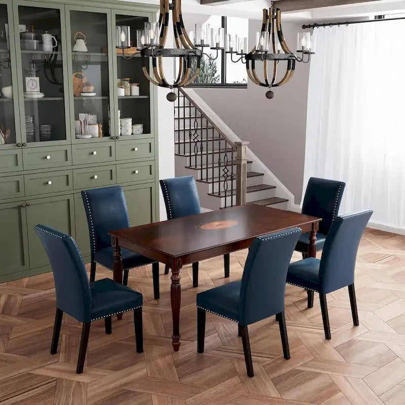 Chaise de salle à manger Parsons en similicuir PU, clous décoratifs, dossier haut, pieds en bois noir