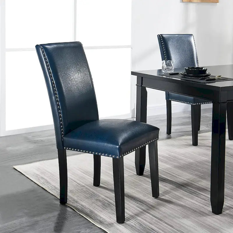 Chaise de salle à manger Parsons en similicuir PU, clous décoratifs, dossier haut, pieds en bois noir