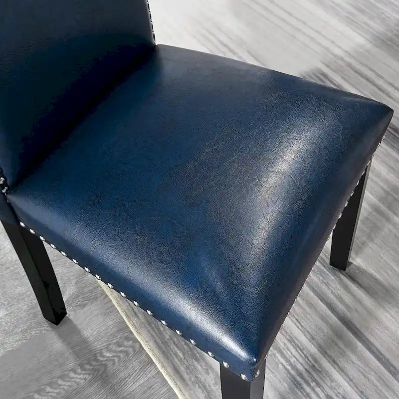 Chaise de salle à manger Parsons en similicuir PU, clous décoratifs, dossier haut, pieds en bois noir