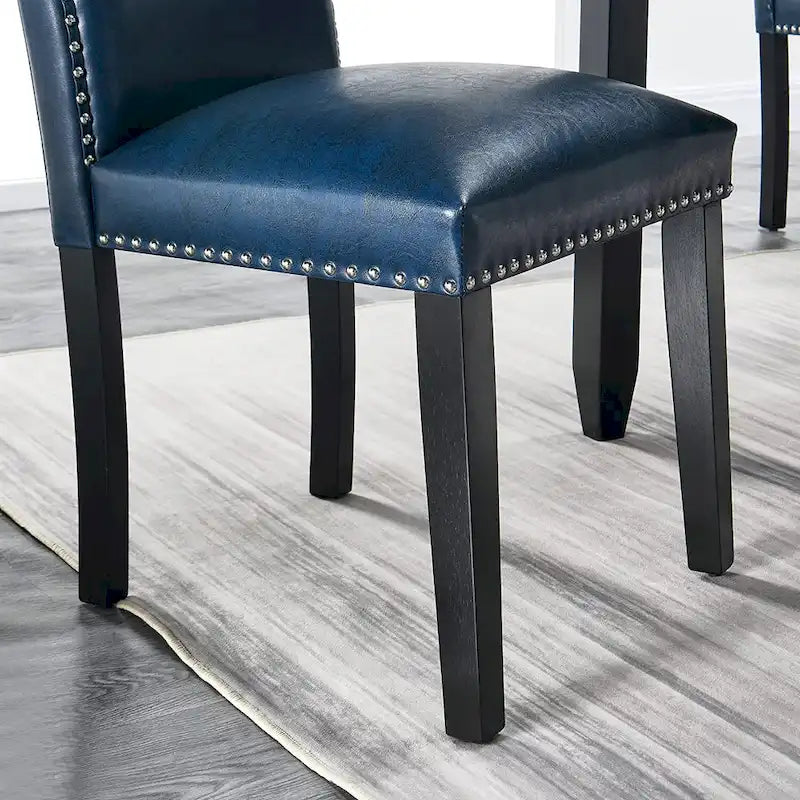 Chaise de salle à manger Parsons en similicuir PU, clous décoratifs, dossier haut, pieds en bois noir
