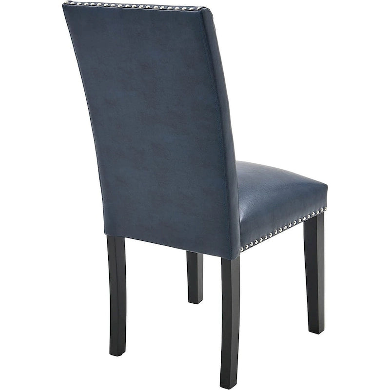 Chaise de salle à manger Parsons en similicuir PU, clous décoratifs, dossier haut, pieds en bois noir