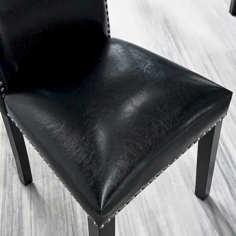 Chaise de salle à manger Parsons en similicuir PU, clous décoratifs, dossier haut, pieds en bois noir