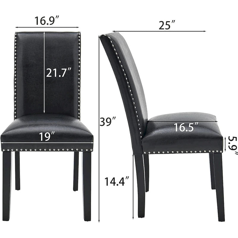 Chaise de salle à manger Parsons en similicuir PU, clous décoratifs, dossier haut, pieds en bois noir