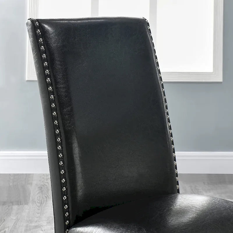 Chaise de salle à manger Parsons en similicuir PU, clous décoratifs, dossier haut, pieds en bois noir